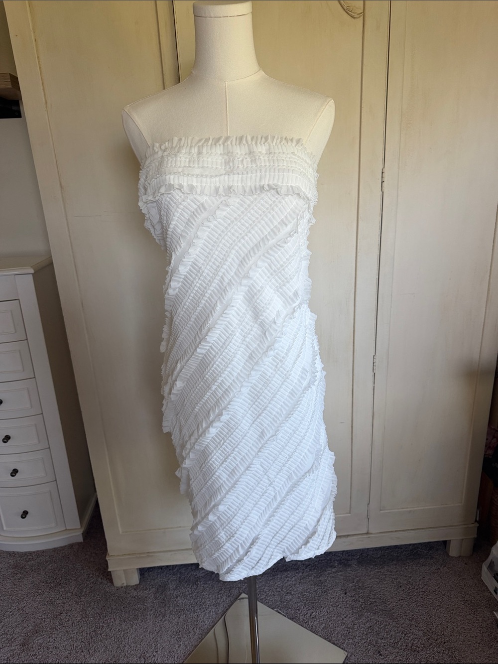 Endless Rose White Strapless Ruffle Textured Midi Dress
